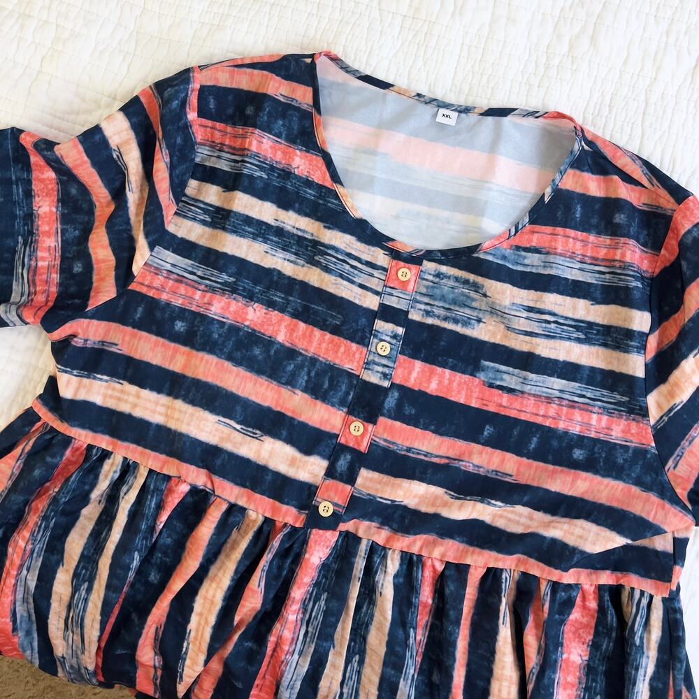 Blue and Orange Striped Maxi Dress Plus Size XXL